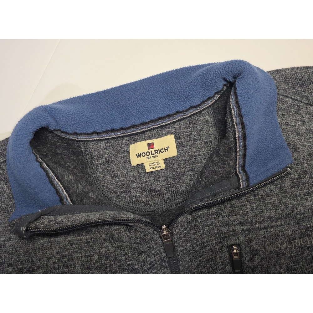 Woolrich Sweater Mens XXL Blue Navy 1/4 Zip Fleece Long Sleeves Pocket Pullover